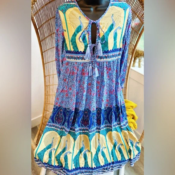R. Vivimos | Dresses | R Vivimos Blue Yellow Floral Long Sleeve Boho  Peasant Midi Dress Size Small | Poshmark
